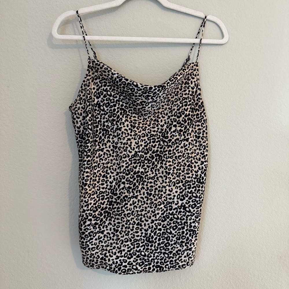 Nine West Cheetah Leopard Animal Print Cowl Neck Camisole Tank Top Womens Small